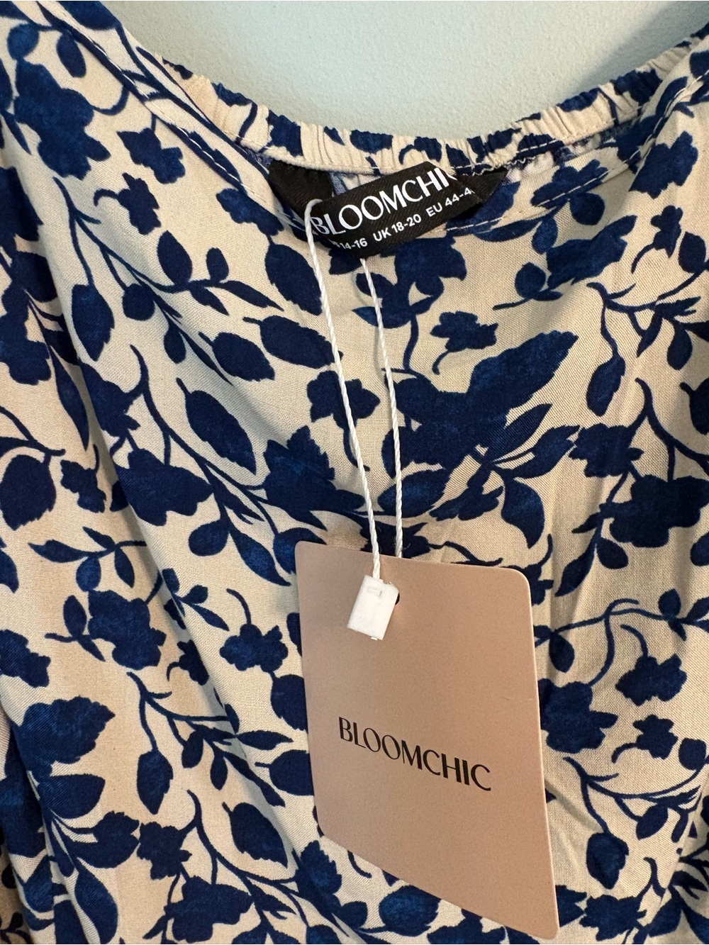 BloomChic Blue Floral Midi Dress with Gold Border - Picture 4 of 4